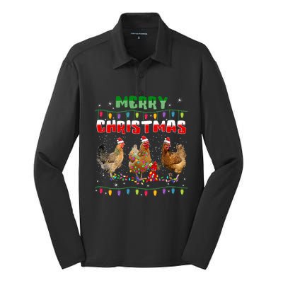 Chicken Christmas Lights Merry Xmas Chicken Silk Touch Performance Long Sleeve Polo