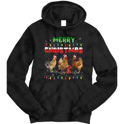 Chicken Christmas Lights Merry Xmas Chicken Tie Dye Hoodie