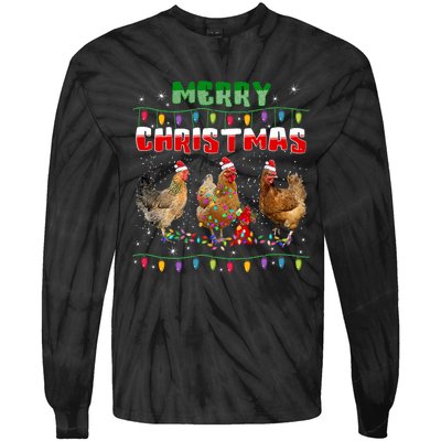 Chicken Christmas Lights Merry Xmas Chicken Tie-Dye Long Sleeve Shirt