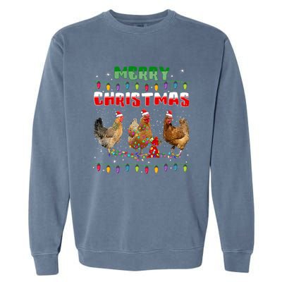 Chicken Christmas Lights Merry Xmas Chicken Garment-Dyed Sweatshirt