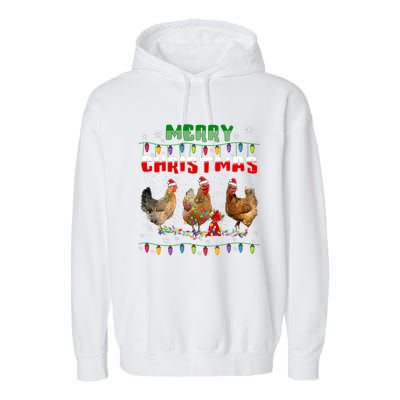 Chicken Christmas Lights Merry Xmas Chicken Garment-Dyed Fleece Hoodie