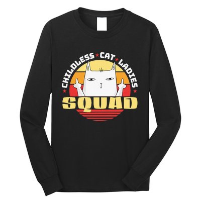 Childless Cat Ladies Squad Club Lady Funny Middle Finger Long Sleeve Shirt