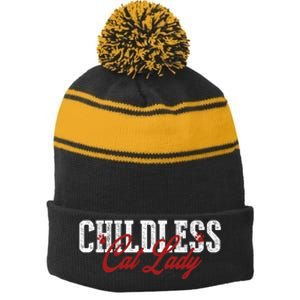 Childless Cat Lady Cat Ladies For Kamala Harris 2024 Stripe Pom Pom Beanie