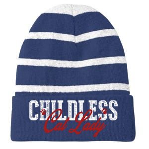 Childless Cat Lady Cat Ladies For Kamala Harris 2024 Striped Beanie with Solid Band