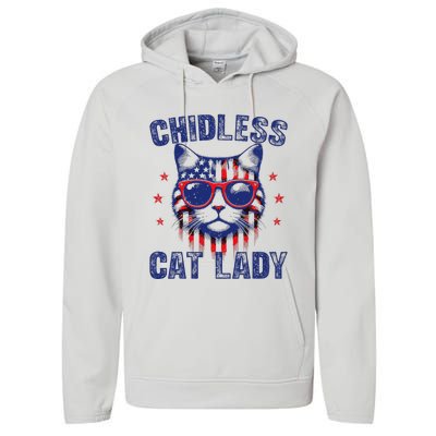 Childless Cat Ladies For Kamala Harris 2024 Election Performance Fleece Hoodie