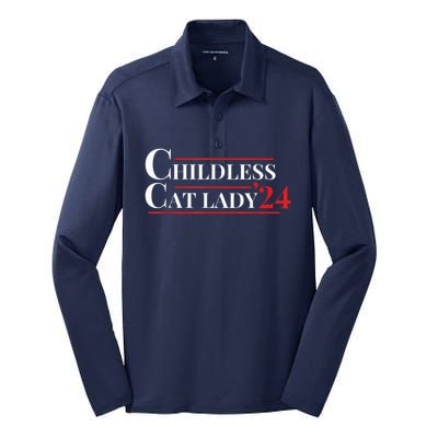 Childless Cat Lady Funny Voting Election 2024 Usa Kamala Harris 2024 Silk Touch Performance Long Sleeve Polo