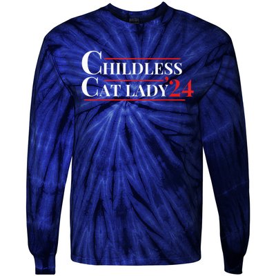 Childless Cat Lady Funny Voting Election 2024 Usa Kamala Harris 2024 Tie-Dye Long Sleeve Shirt