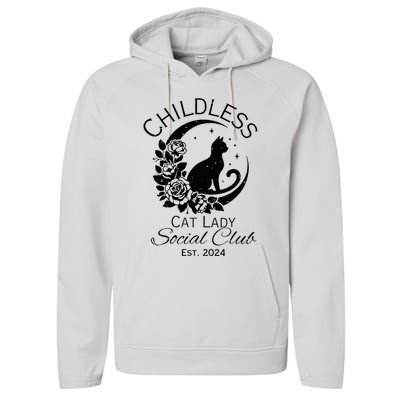 Childless Cat Lady Social Club Meme Cat Kamala Harris 2024 Performance Fleece Hoodie