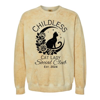 Childless Cat Lady Social Club Meme Cat Kamala Harris 2024 Colorblast Crewneck Sweatshirt