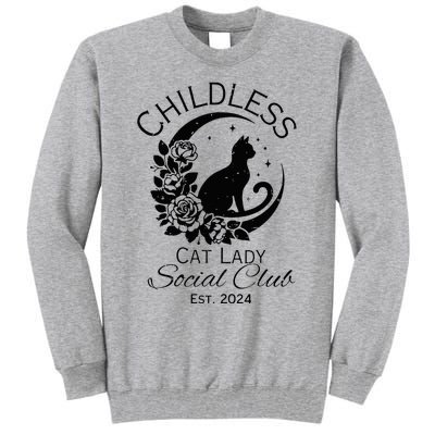 Childless Cat Lady Social Club Meme Cat Kamala Harris 2024 Tall Sweatshirt