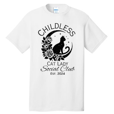 Childless Cat Lady Social Club Meme Cat Kamala Harris 2024 Tall T-Shirt