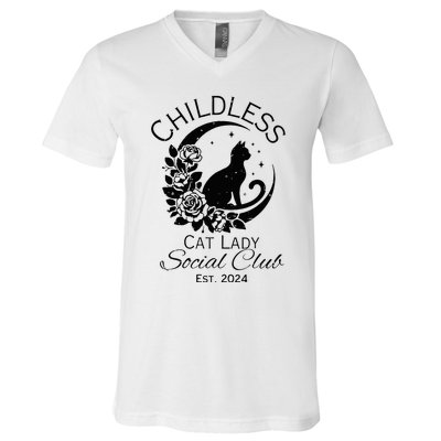 Childless Cat Lady Social Club Meme Cat Kamala Harris 2024 V-Neck T-Shirt