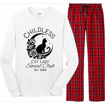 Childless Cat Lady Social Club Meme Cat Kamala Harris 2024 Long Sleeve Pajama Set