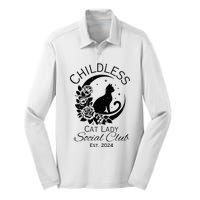 Childless Cat Lady Social Club Meme Cat Kamala Harris 2024 Silk Touch Performance Long Sleeve Polo