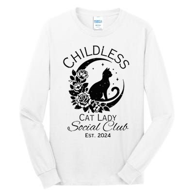 Childless Cat Lady Social Club Meme Cat Kamala Harris 2024 Tall Long Sleeve T-Shirt