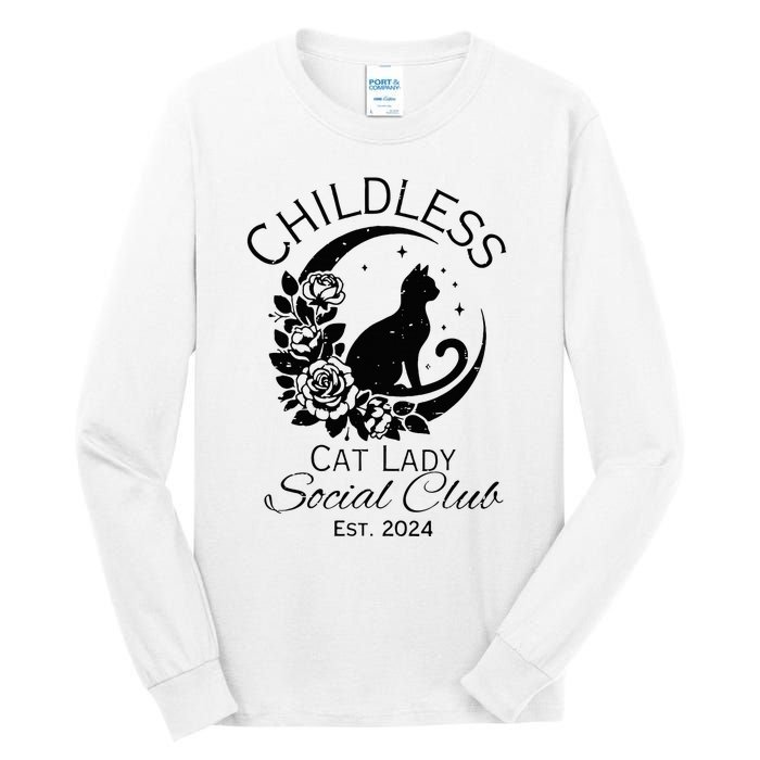 Childless Cat Lady Social Club Meme Cat Kamala Harris 2024 Tall Long Sleeve T-Shirt