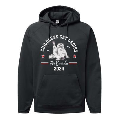 Childless Cat Ladies For Kamala Harris 2024 Election Performance Fleece Hoodie