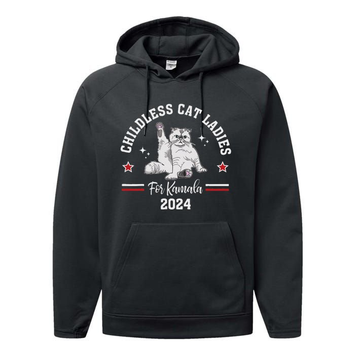 Childless Cat Ladies For Kamala Harris 2024 Election Performance Fleece Hoodie