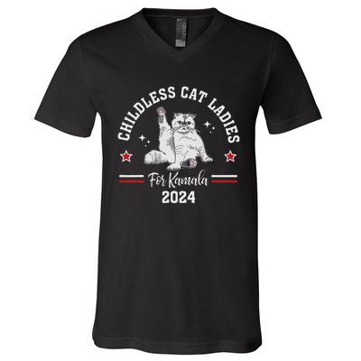 Childless Cat Ladies For Kamala Harris 2024 Election V-Neck T-Shirt