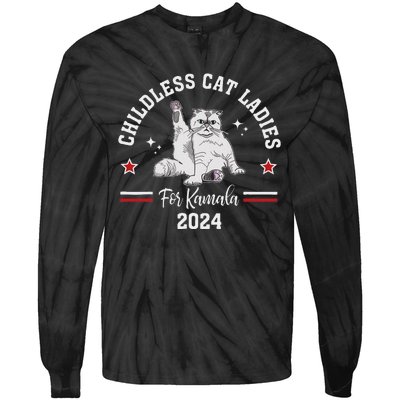 Childless Cat Ladies For Kamala Harris 2024 Election Tie-Dye Long Sleeve Shirt