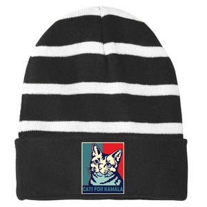 Childless Cat Lady Is Voting Kamala Harris President 2024 Striped Beanie with Solid Band