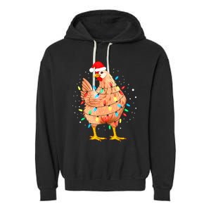 Chicken Christmas Lights Farm Animal Funny Xmas Garment-Dyed Fleece Hoodie