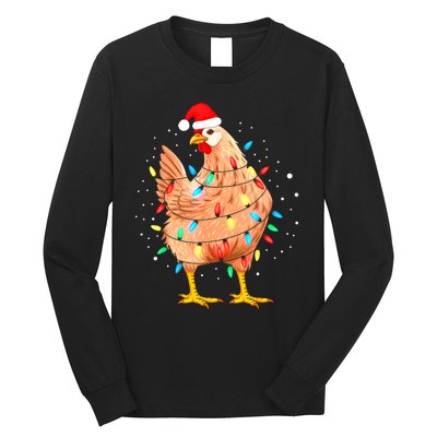 Chicken Christmas Lights Farm Animal Funny Xmas Long Sleeve Shirt