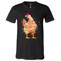 Chicken Christmas Lights Farm Animal Funny Xmas V-Neck T-Shirt