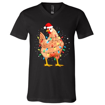 Chicken Christmas Lights Farm Animal Funny Xmas V-Neck T-Shirt