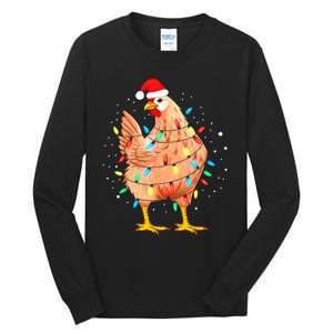 Chicken Christmas Lights Farm Animal Funny Xmas Tall Long Sleeve T-Shirt