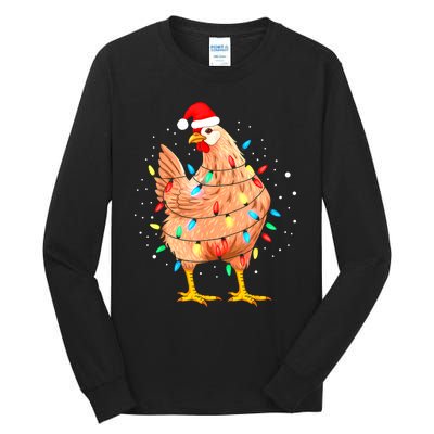 Chicken Christmas Lights Farm Animal Funny Xmas Tall Long Sleeve T-Shirt