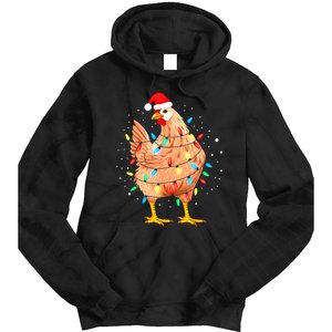 Chicken Christmas Lights Farm Animal Funny Xmas Tie Dye Hoodie