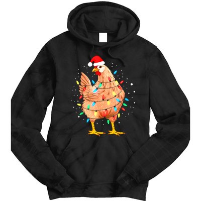 Chicken Christmas Lights Farm Animal Funny Xmas Tie Dye Hoodie