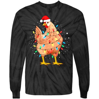 Chicken Christmas Lights Farm Animal Funny Xmas Tie-Dye Long Sleeve Shirt