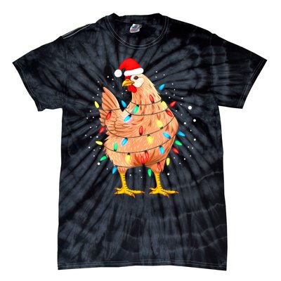 Chicken Christmas Lights Farm Animal Funny Xmas Tie-Dye T-Shirt