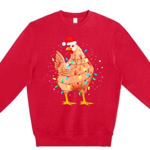 Chicken Christmas Lights Farm Animal Funny Xmas Premium Crewneck Sweatshirt