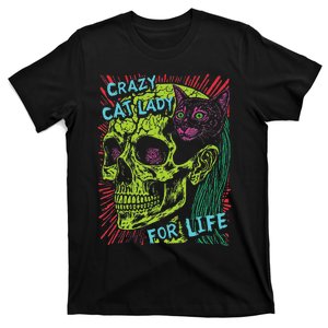 Crazy Cat Lady For Life Goth Punk Grunge Cat With Skull T-Shirt