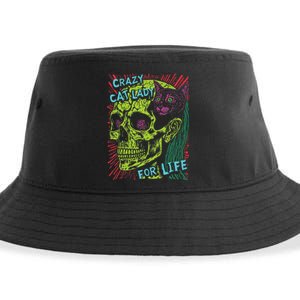 Crazy Cat Lady For Life Goth Punk Grunge Cat With Skull Sustainable Bucket Hat