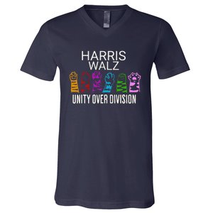 Childless Cat Lady Unity Over Division Harris 2024 Cat Hand V-Neck T-Shirt