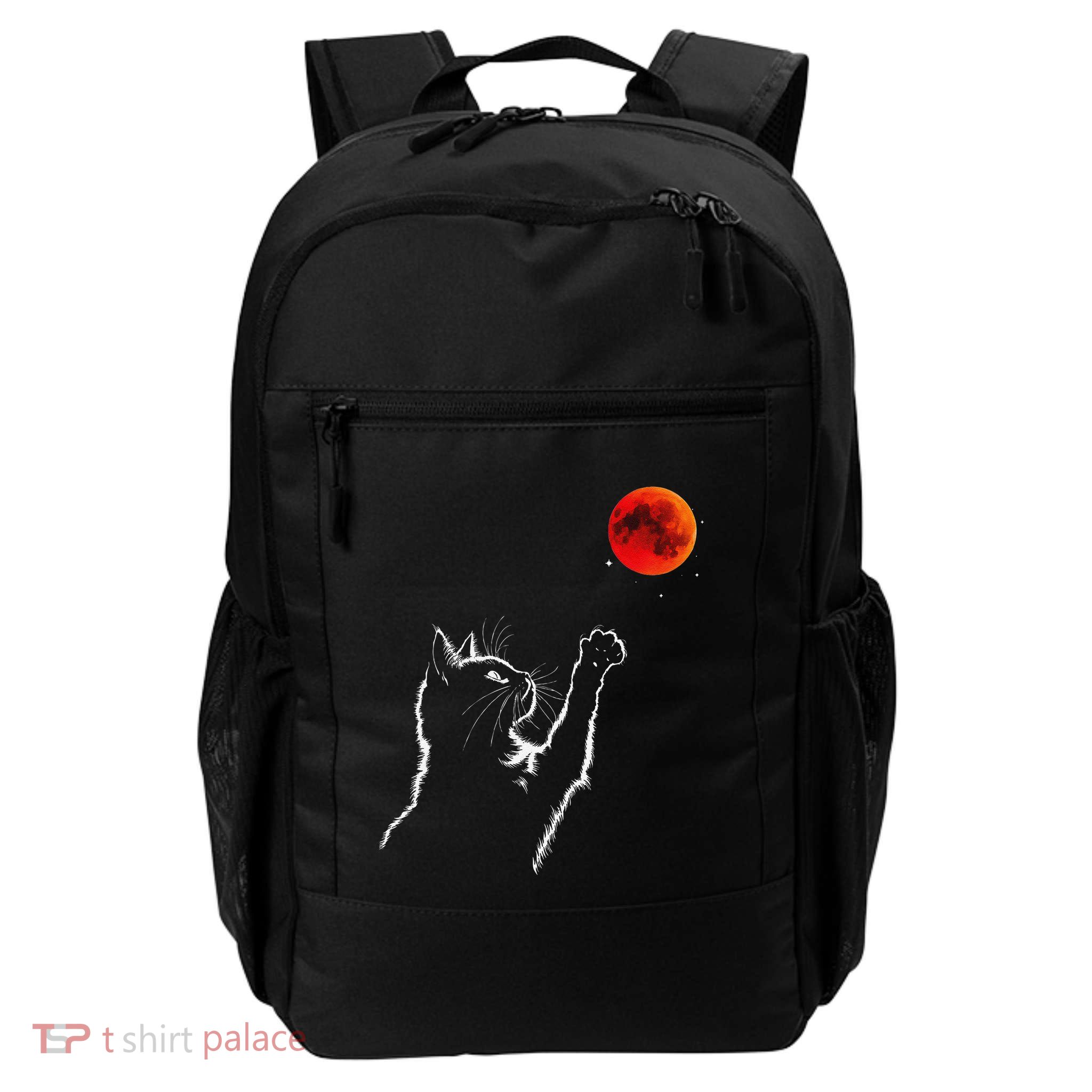 Curious Cat Lunar Eclipse 14 March 2025 Blood Moon Women Daily Commute Backpack