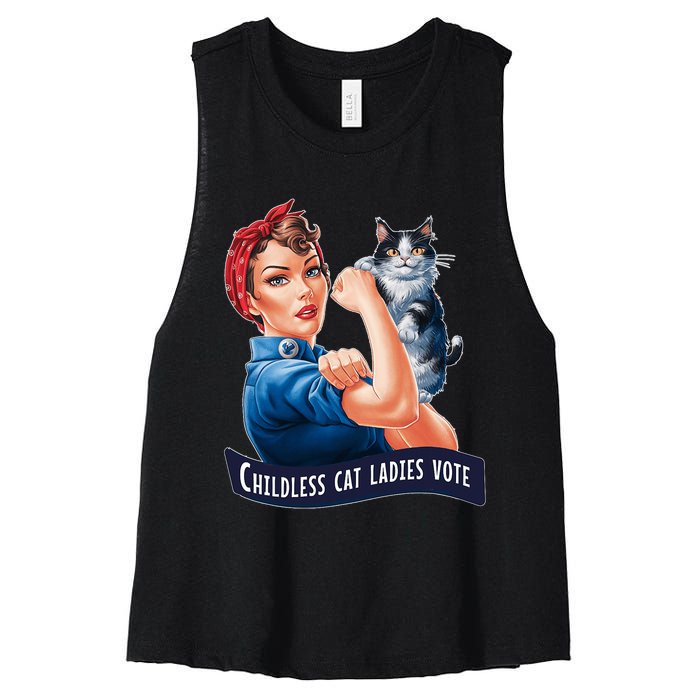 Childless Cat Ladies Vote Rosie The Riveter Women's Racerback Cropped Tank