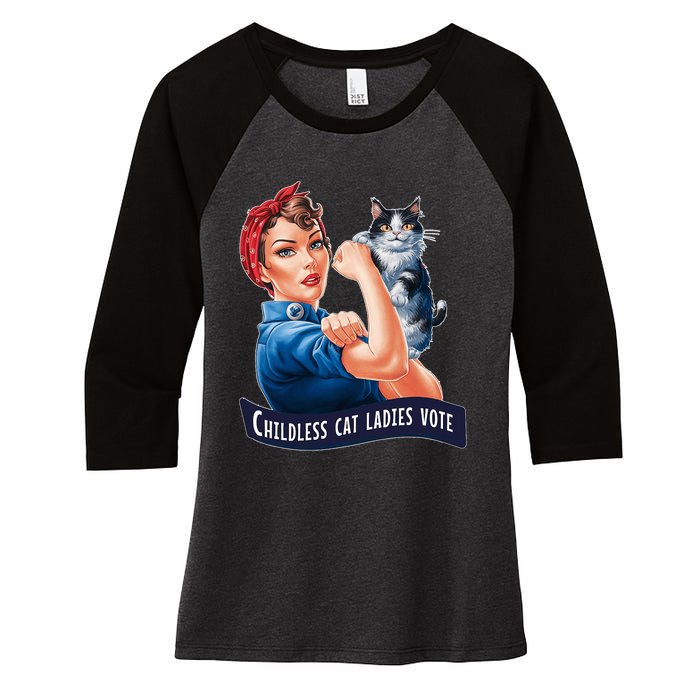 Childless Cat Ladies Vote Rosie The Riveter Women's Tri-Blend 3/4-Sleeve Raglan Shirt