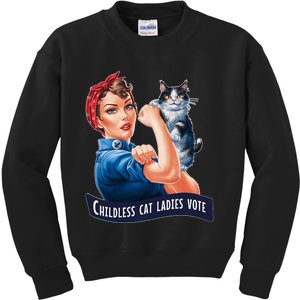 Childless Cat Ladies Vote Rosie The Riveter Kids Sweatshirt