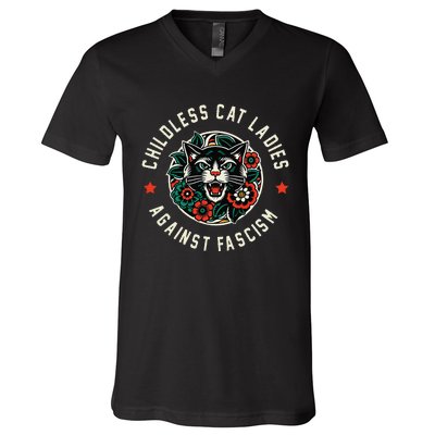 Childless Cat Ladies Against Fascism Gift V-Neck T-Shirt