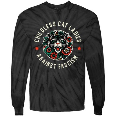 Childless Cat Ladies Against Fascism Gift Tie-Dye Long Sleeve Shirt