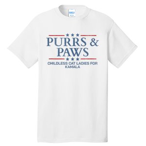 Childless Cat Lady 2024 Ladies Voting Kamala Purrs And Paws Tall T-Shirt