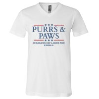 Childless Cat Lady 2024 Ladies Voting Kamala Purrs And Paws V-Neck T-Shirt