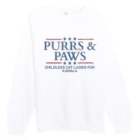 Childless Cat Lady 2024 Ladies Voting Kamala Purrs And Paws Premium Crewneck Sweatshirt