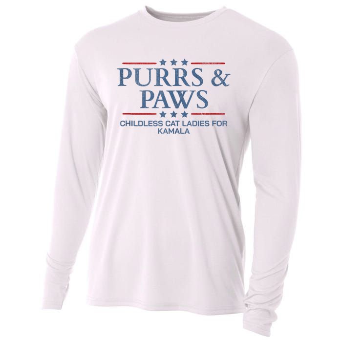 Childless Cat Lady 2024 Ladies Voting Kamala Purrs And Paws Cooling Performance Long Sleeve Crew