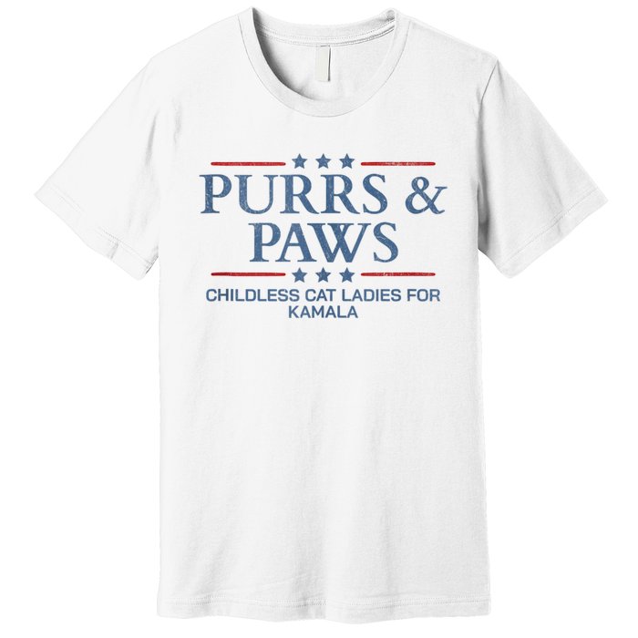 Childless Cat Lady 2024 Ladies Voting Kamala Purrs And Paws Premium T-Shirt